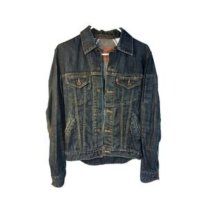 Levis Jacket Women’s Small Denim Classic Trucker Moto Dark Wash Stretch Pockets